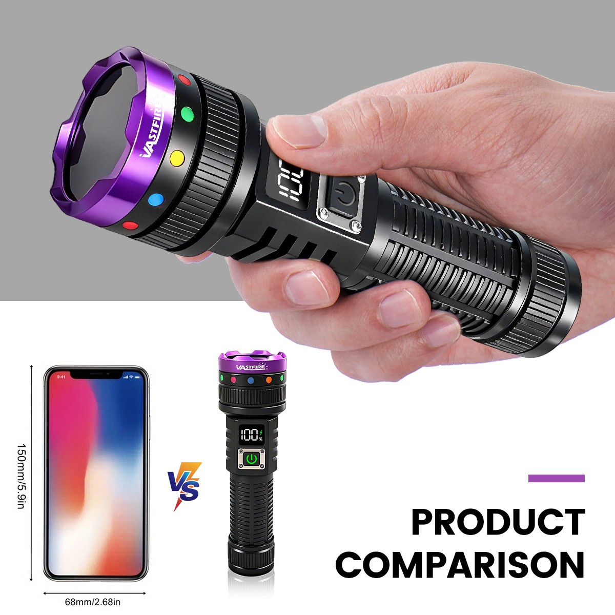 365 nm UV Light 30W LED Flashlight USB TYPE-C Charging Torch Urine Scorpion