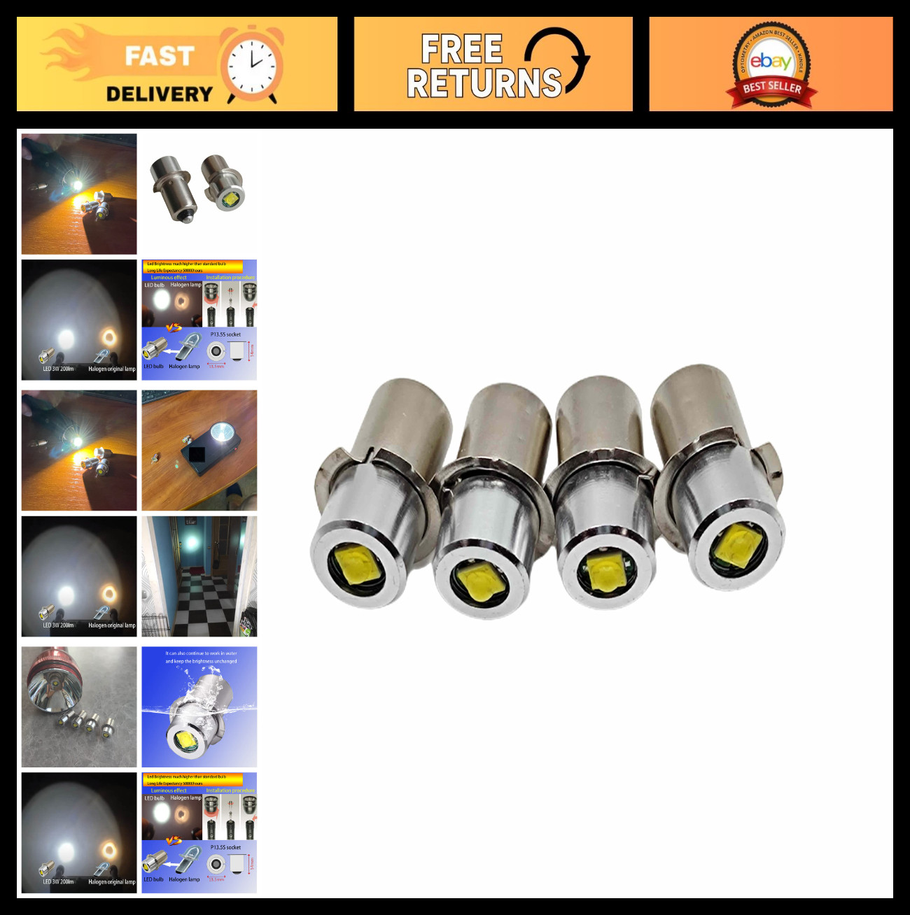 LED Conversion Kit for Maglite – 2-4 Cell Flashlight Bulbs, 3V 4.5V 6V, 4-Pack