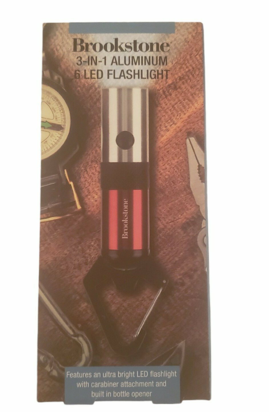 Brookstone 3-in 1 Aluminium 6 LED Flashlight with Carabriner and Bottle Opener