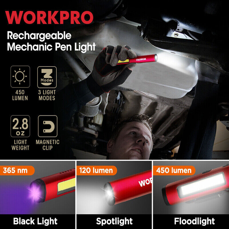 WORKPRO Rechargeable Pen Light Multifunctional Penlight for Mechanic Emergency