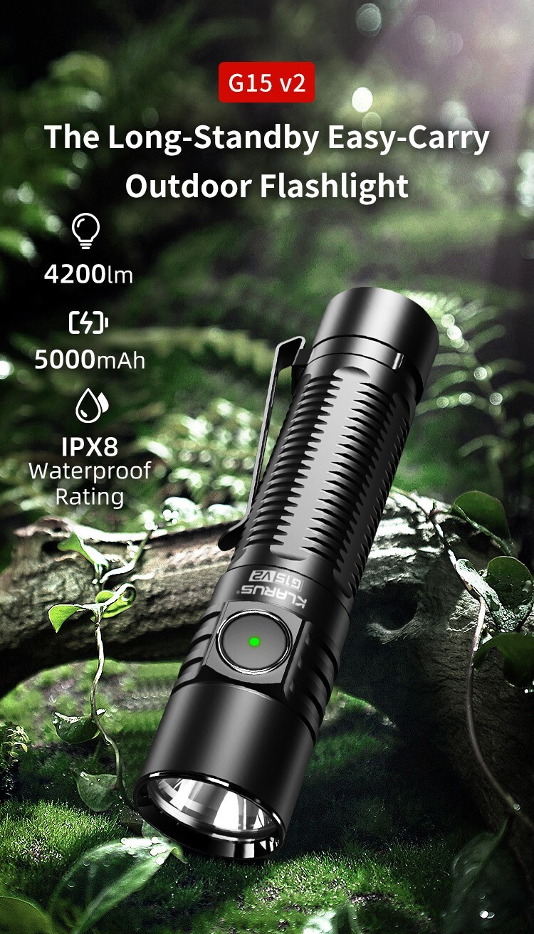 Klarus G15 V2 4200 Lumens 200 meter 21700 battery Rechargeable EDC Flashlight
