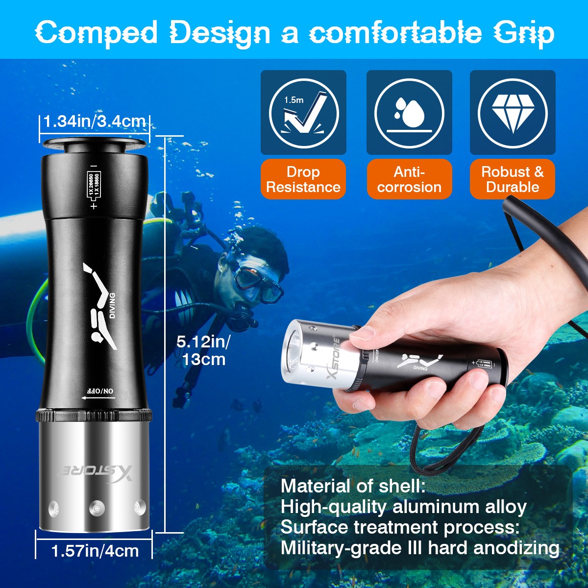 90000Lumen Underwater 80M Scuba Diving LED Flashlight Waterproof Dive Torch Lamp