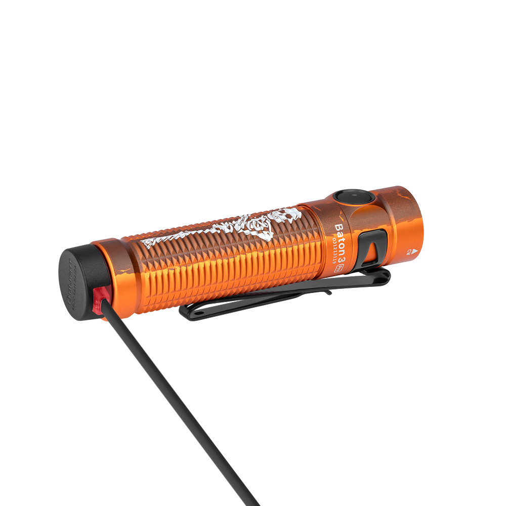Olight Baton 3 Pro Orange Skeleton Rechargeable Flashlight, 1500 L, Cool White