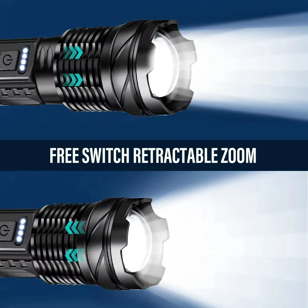 Powerful XHP50 LED Flashlight Waterproof 18650 Torch with Side Light 7 Modes