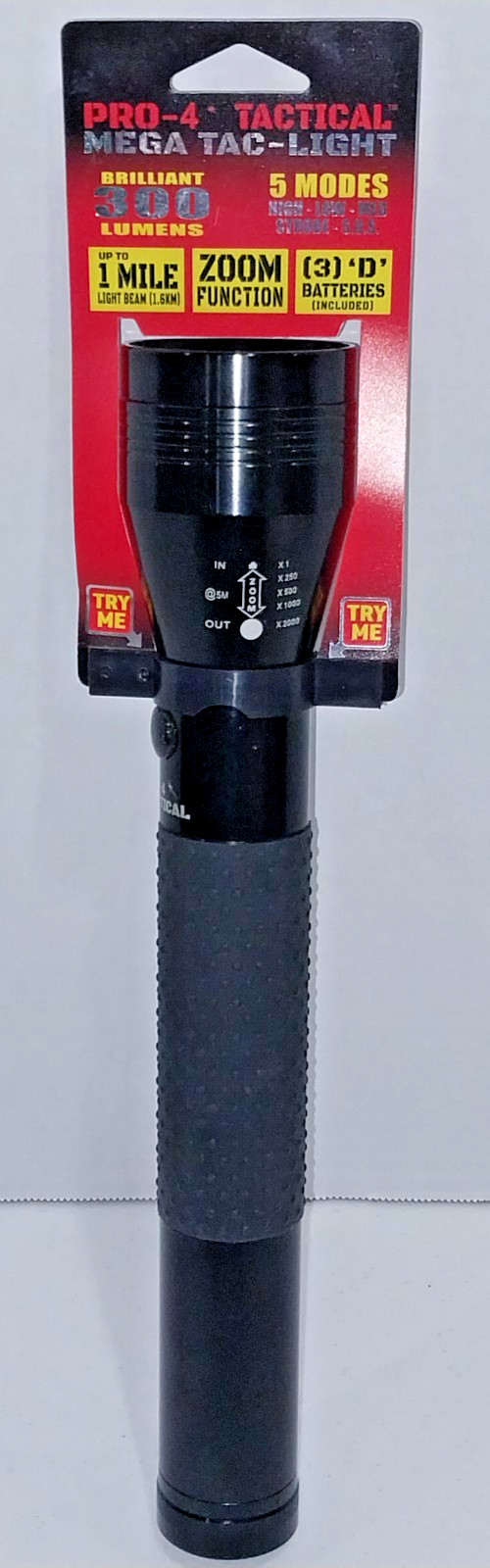 NEW #5636 Pro-4 Tactical Mega Tac Light 300 Lumen 5 Mode/Zoom/Strobe+ Flashlight