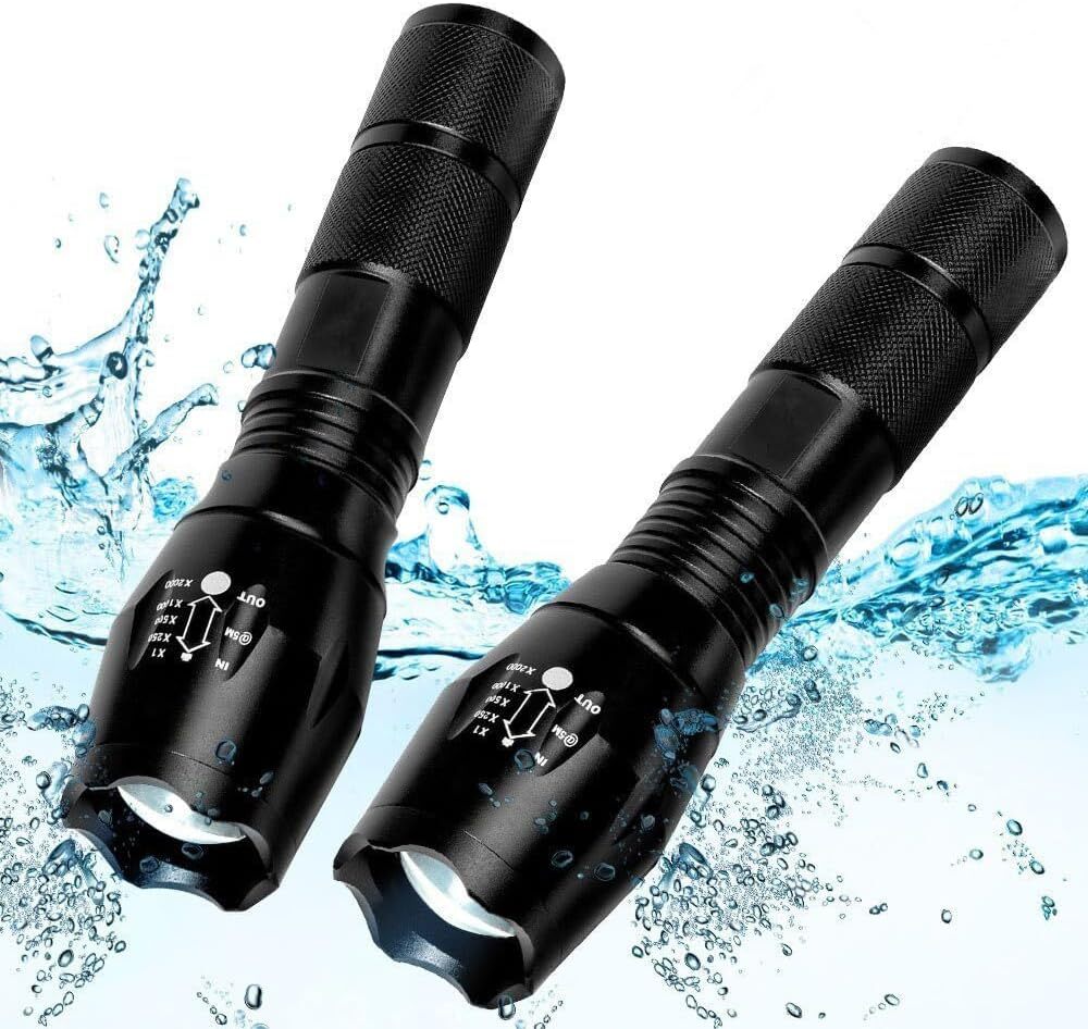 2 Pack Tactical Flashlights Torch, Military Grade 5 Modes 3000 High Lumens Led