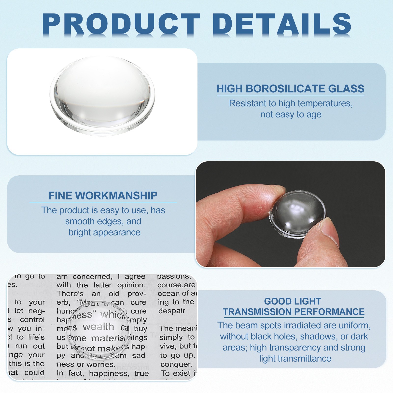 Diameter 27.4mm Flat Convex Lens, 2 Pcs Height 10mm Optical Lens, 2.3mm