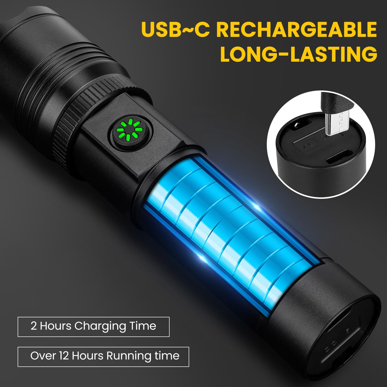 Rechargeable LED Flashlight 99000 LM, USB, Waterproof, 2 Pack