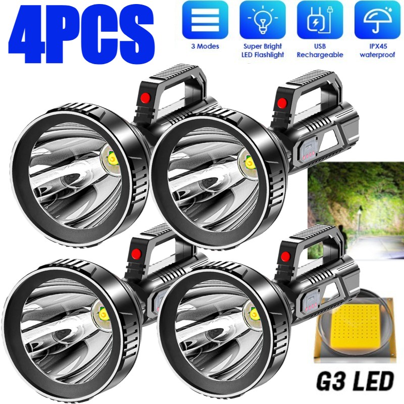 4X100000LM LED Searchlight USB Rechargeable Flashlight Torch Portable Work Light