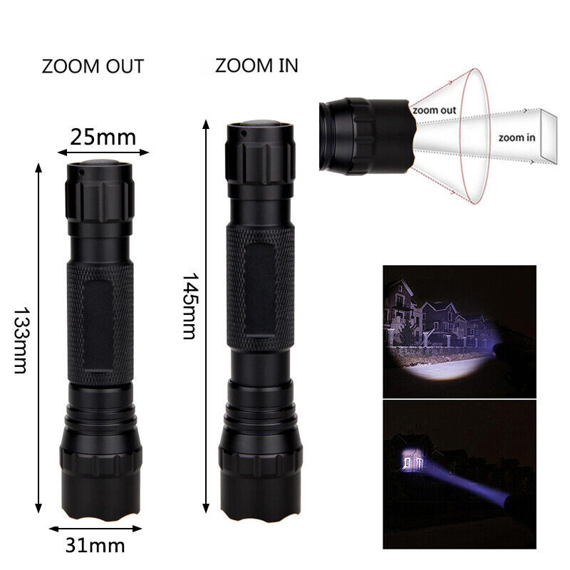 90000Lumens LED Flashlight Torch Zoomable Rechargeable Rifle Hunting Scope Mount