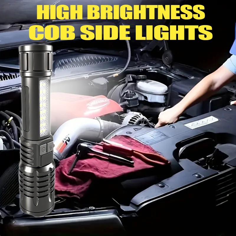 2PC Super Bright LED Flashlight Rechargeable COB Flashlights with Red Blue Light