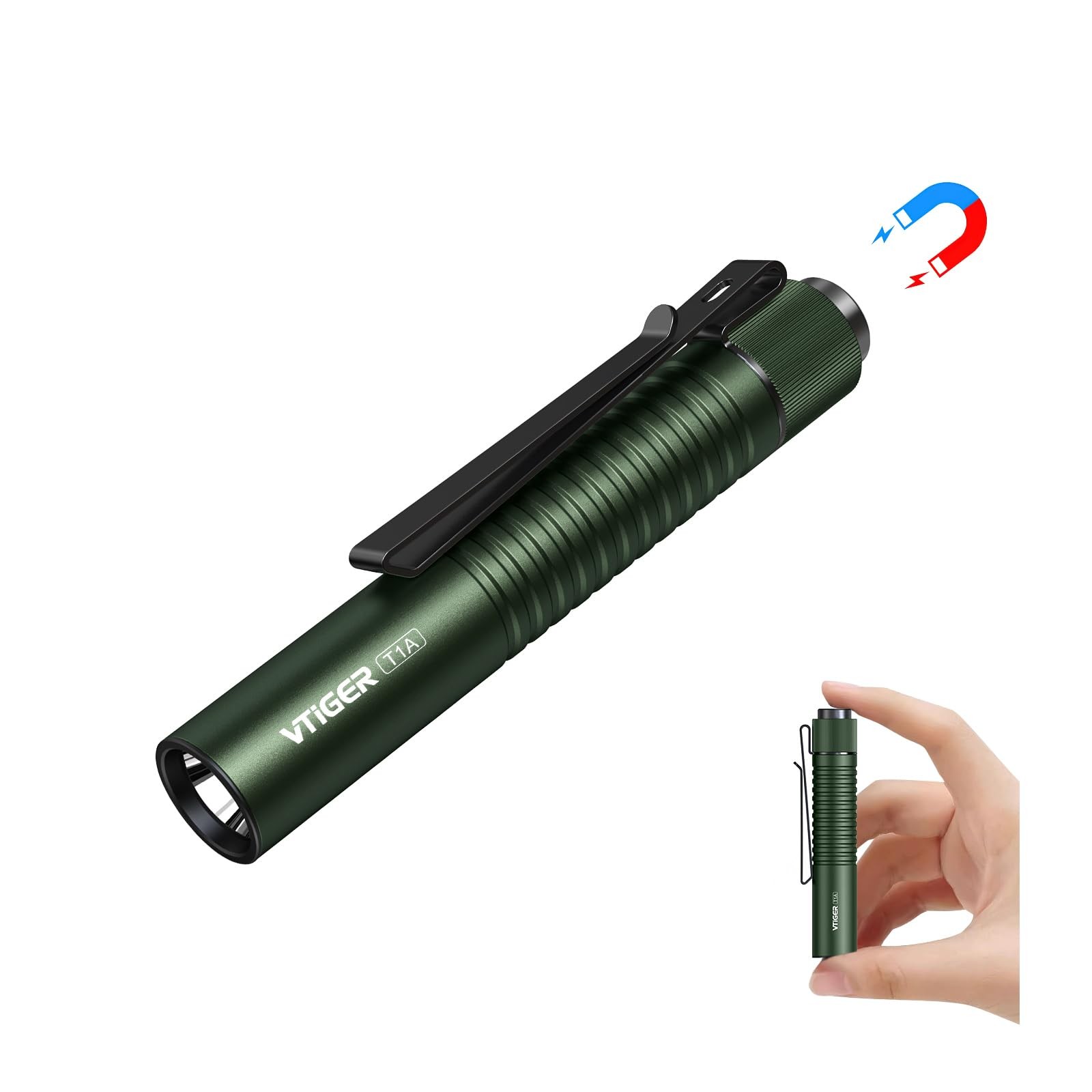 VTIGER Mini EDC Flashlight, 1300 Lumen AA Rechargeable LED Pocket Light