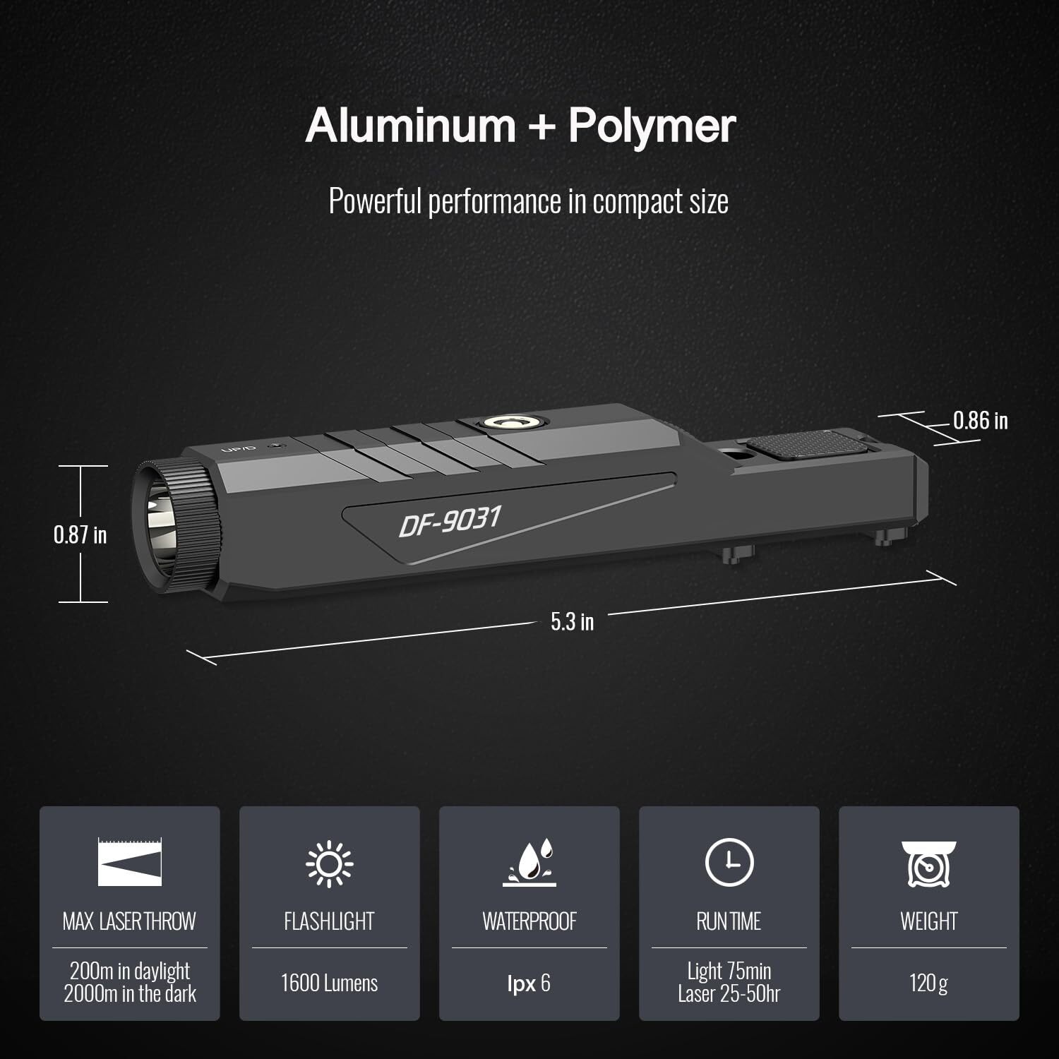 1600 Lumens Green Laser Light Combo for Rifles with Built-in Pressure Switch