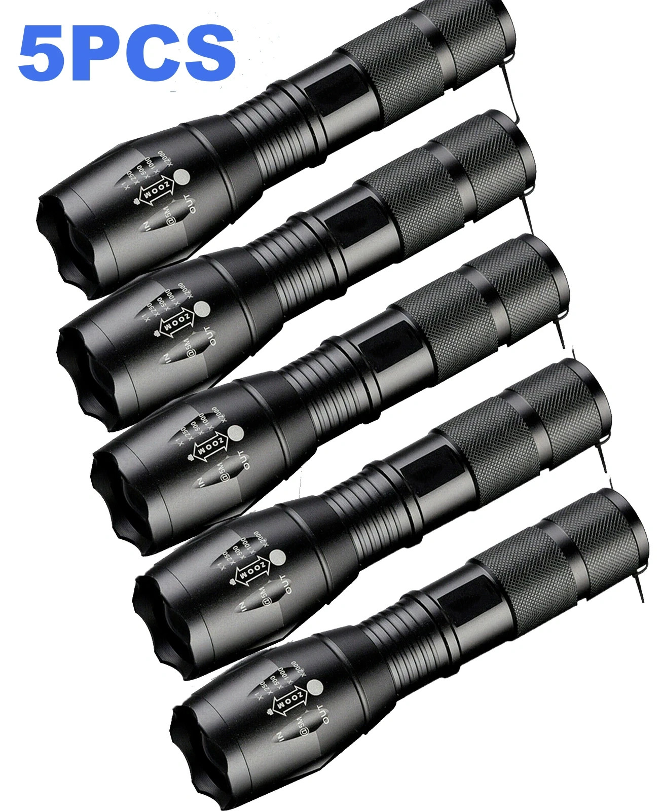 5 x Tactical 18650 Flashlight High Powered 5Modes Zoomable Aluminum