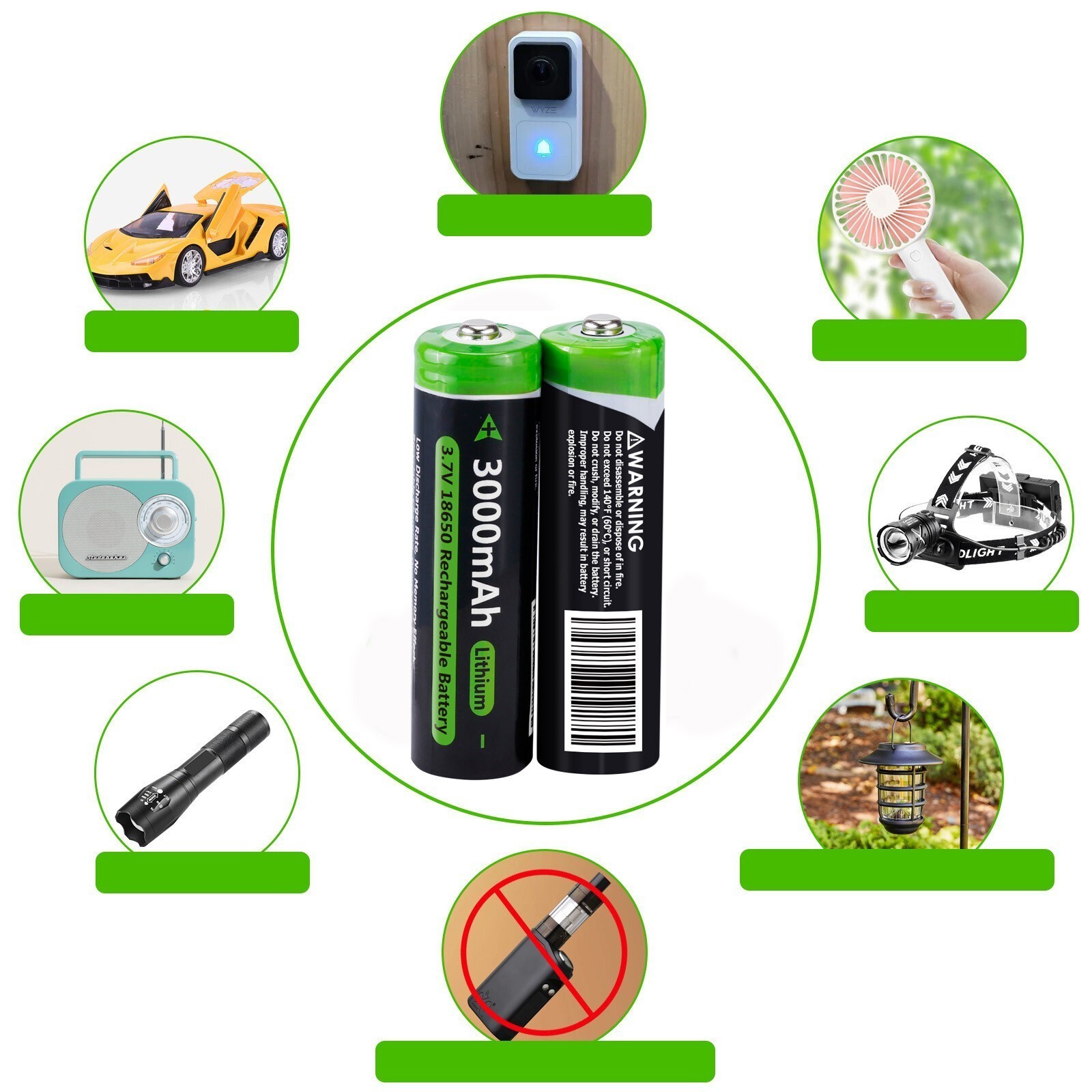 1-100x Button Top 3000mAh Battery 3.7V Rechargeable Batteries Cell f/ Flashlight