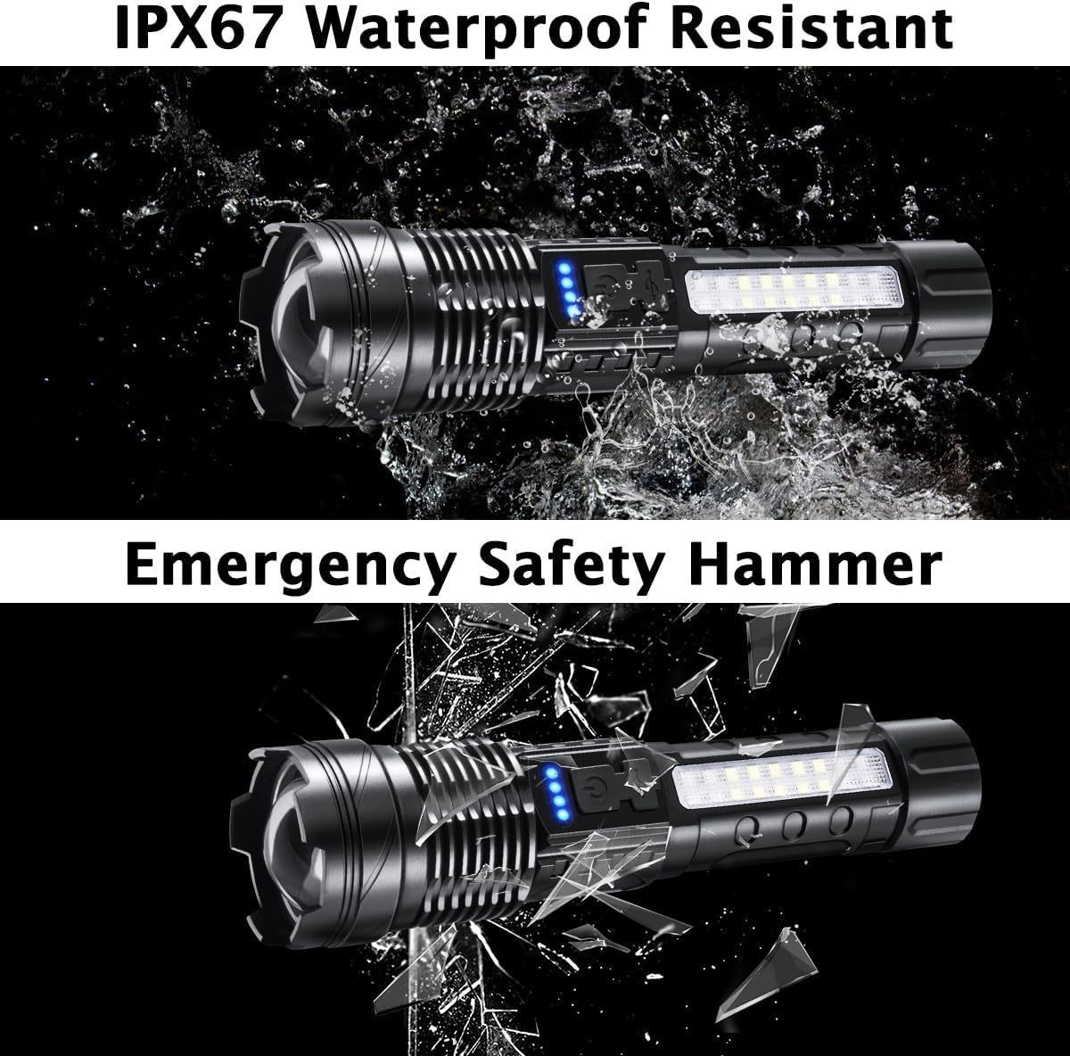 2x 12000000LM Super Bright Telescopic Zoom Flashlight Rechargeable 3Color Light