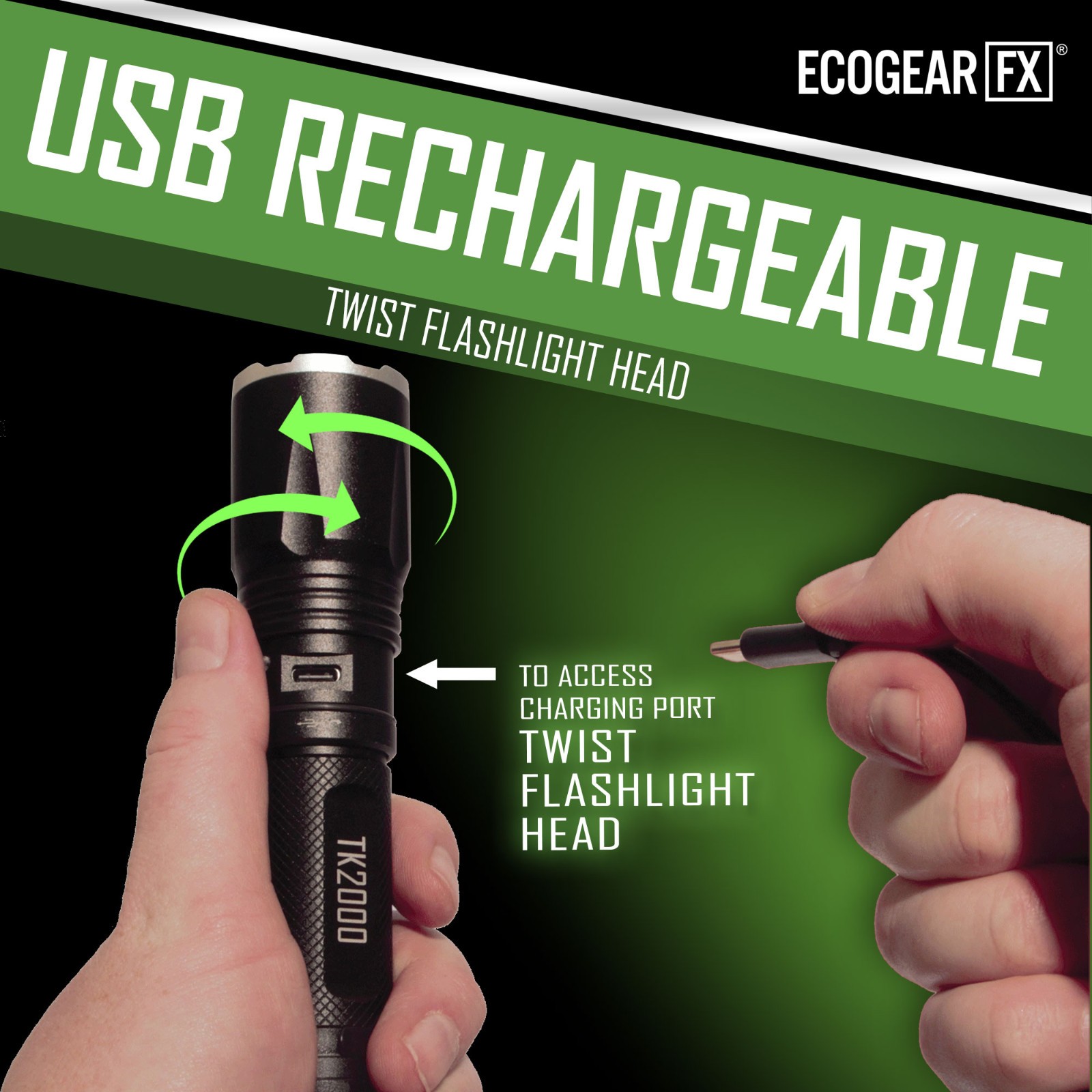 USB Rechargeable LED Tactical Flashligh Bright 2000 Lumens with Twist Zoom