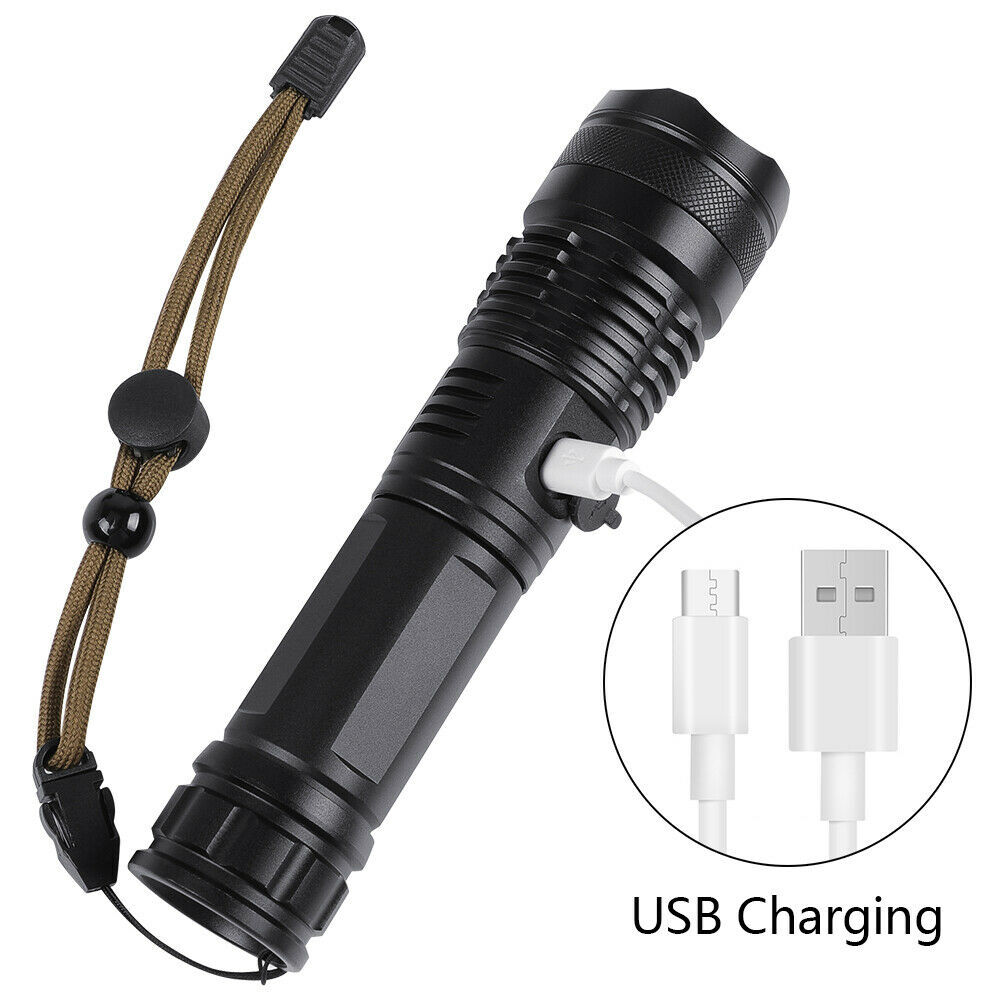 990000LM High Lumens Flashlight Super Bright Rechargeable Zoom Torch Waterproof