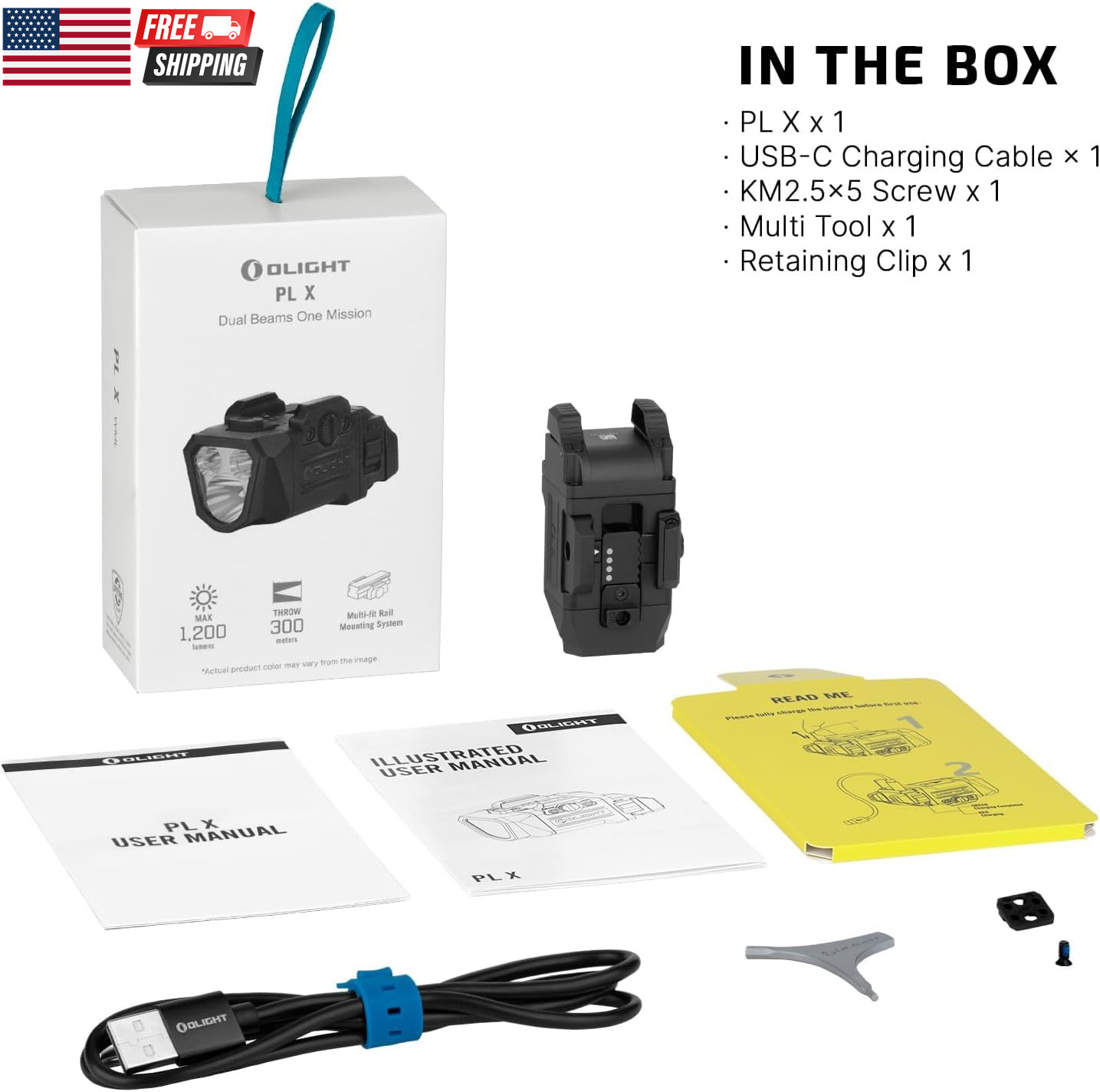 PL X Tactical Flashlight Rechargeable USB-C Dual Beams Strobe Combo 22,500 Cande