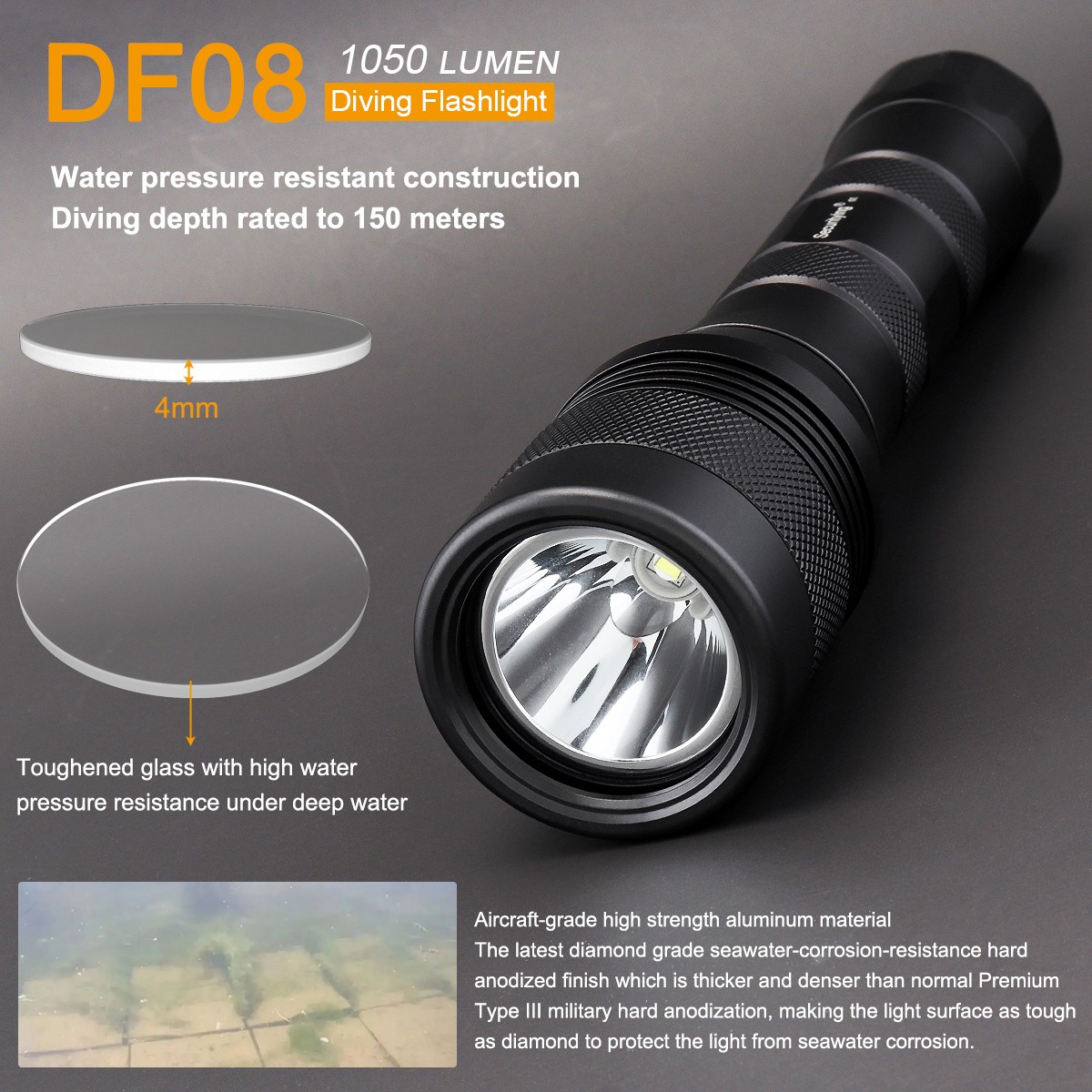Underwater Waterproof Scuba Diving Flashlight for Professional Diving/Outdoor US