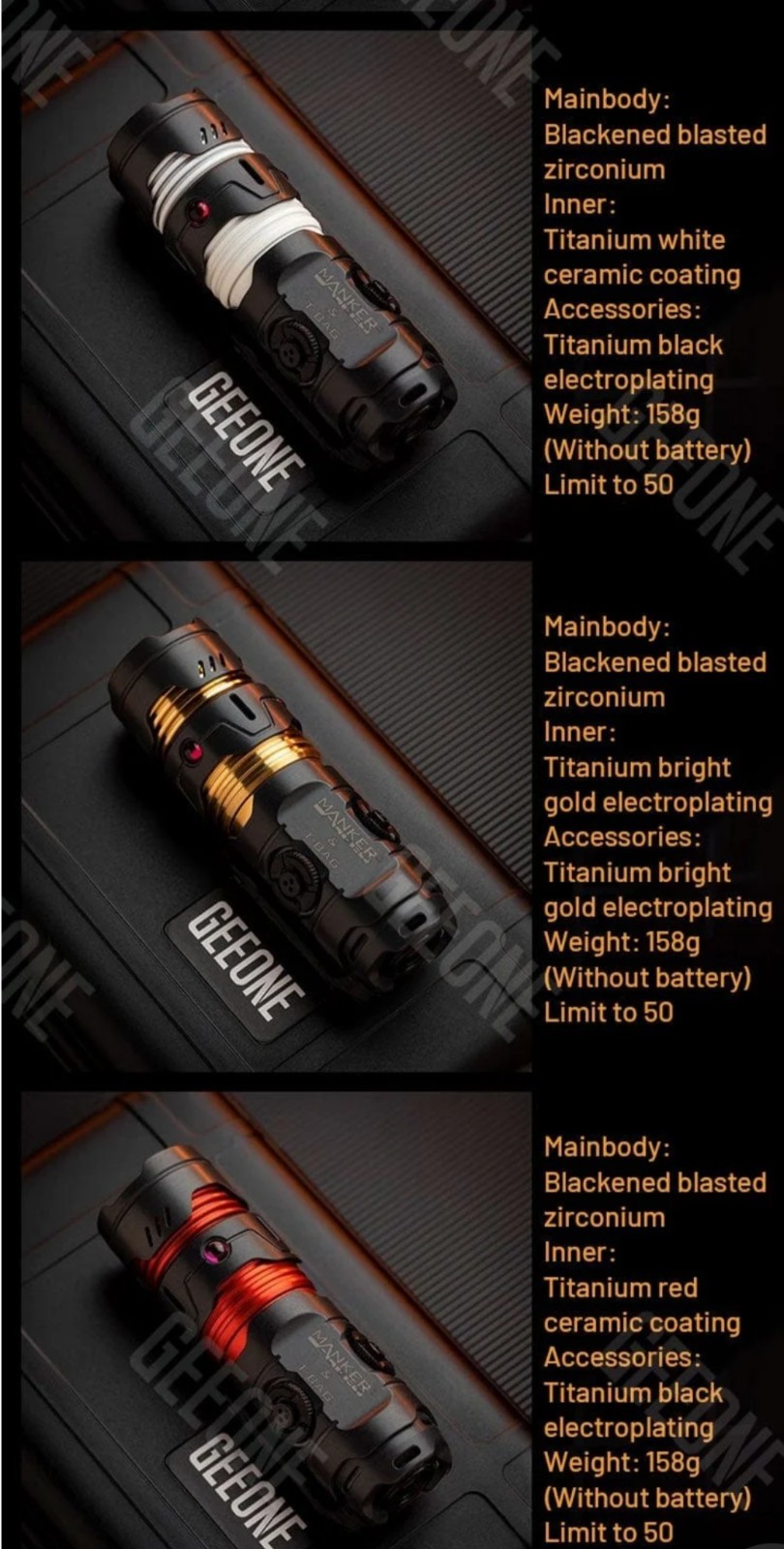 Manker Timeback III 3 Limited edition Flashlight 2500LM Zirconium+White Titanium