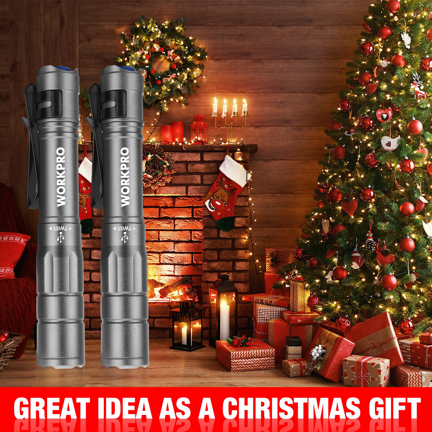 WORKPRO 2Pack Rechargeable Pen Light 4 Lighting Modes Handheld Pocket Flashlight