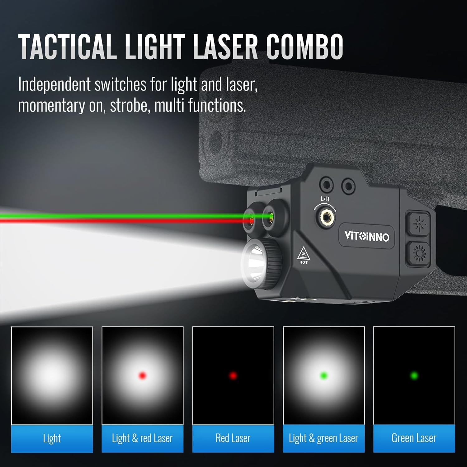 500lm Pistol Light and Red Green Laser Combo,Slidable Weapon Light and Laser …
