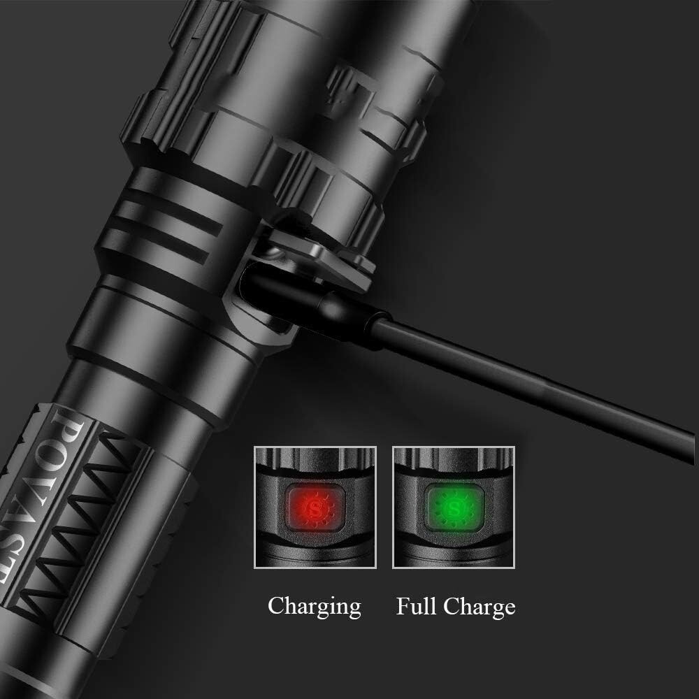 Durable Matte Black Tactical Flashlight – 500m Range, 5 Modes, USB Rechargeable
