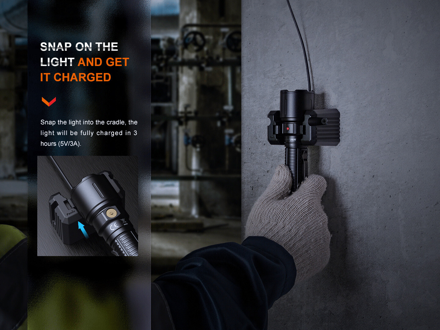 Fenix WF26R 3000 Lumen Rechargeable Flashlight with Mountable Charging Cradle