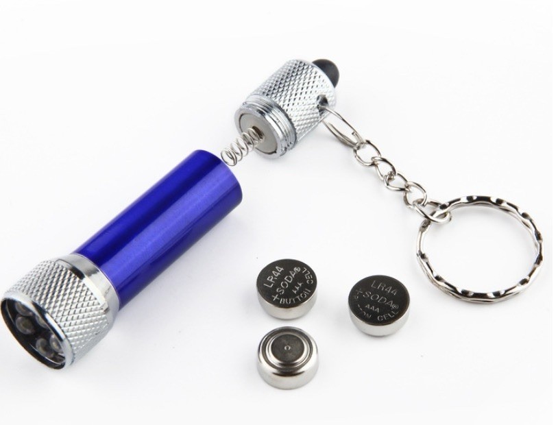 Mini LED Aluminum Keychain Flashlight Blue, 200 lm, IP44, LR44 Batteries
