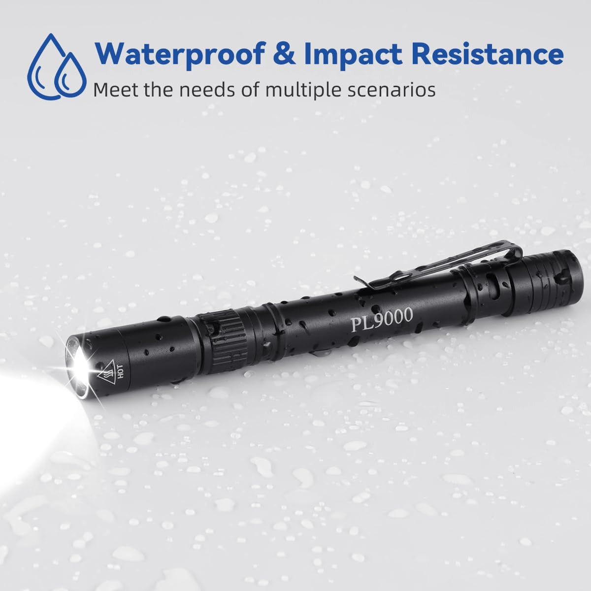 2Pack Pen Flashlight Rechargeable PL9000, 5Mode Bright Pen Light Flashlight High
