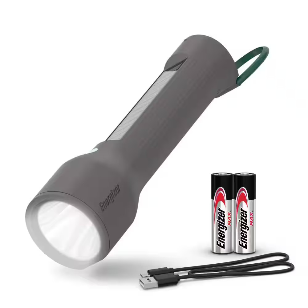 Hybrid Solar Flashlight with Built-In USB Power Bank, 600 Lumen