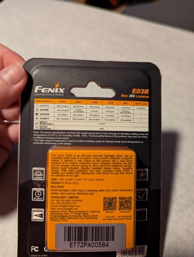 Fenix E03R All Metal Keychain Flashlight – 260 lumen