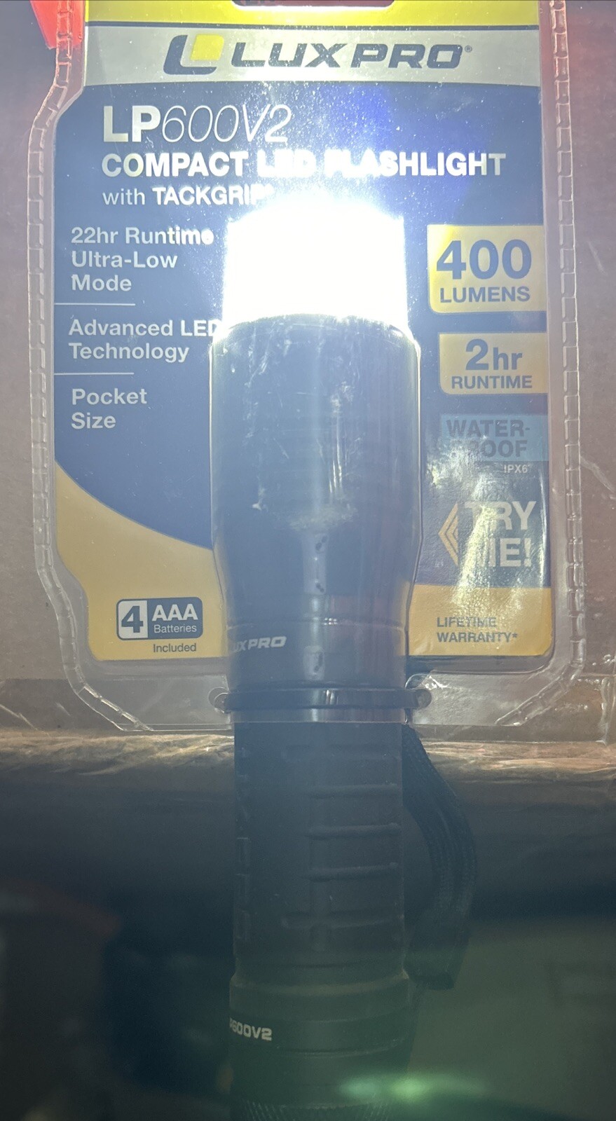 NEW Lux Pro LP600V2 400 Lumen IPX6 Waterproof LED Flashlight w/Hi/Med/Low/Strobe