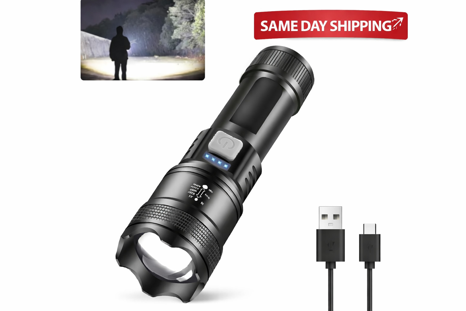 2Pack Rechargeable LED Flashlight Super BrightZoom Waterproof Tactical LongRange