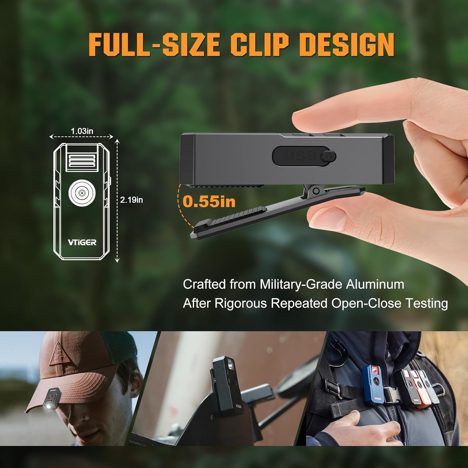 VTIGER C1 Rechargeable EDC Flashlight Clip-on Light, 1300 Lumens Powerful Portab