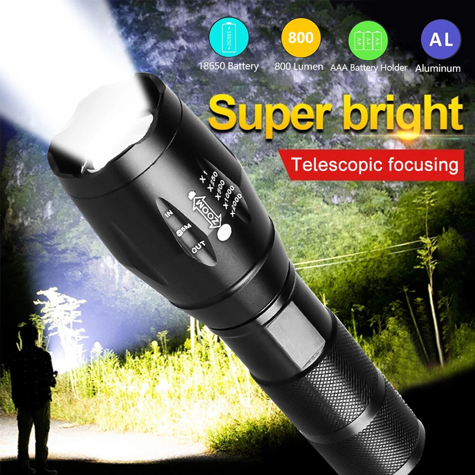 Super Bright Tactical LED Flashlight High Powered 5 Modes Zoomable Aluminum