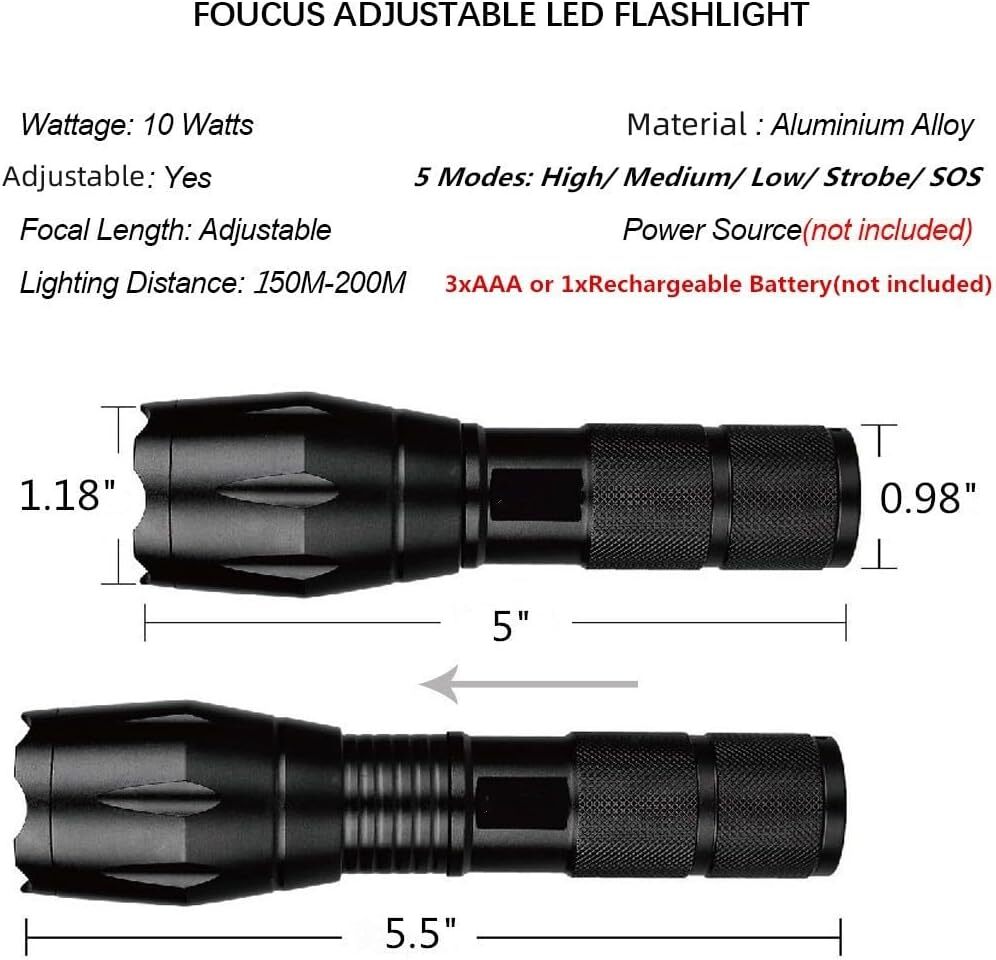 2 Pack Tactical Flashlights Torch, Military Grade 5 Modes 3000 High Lumens Led