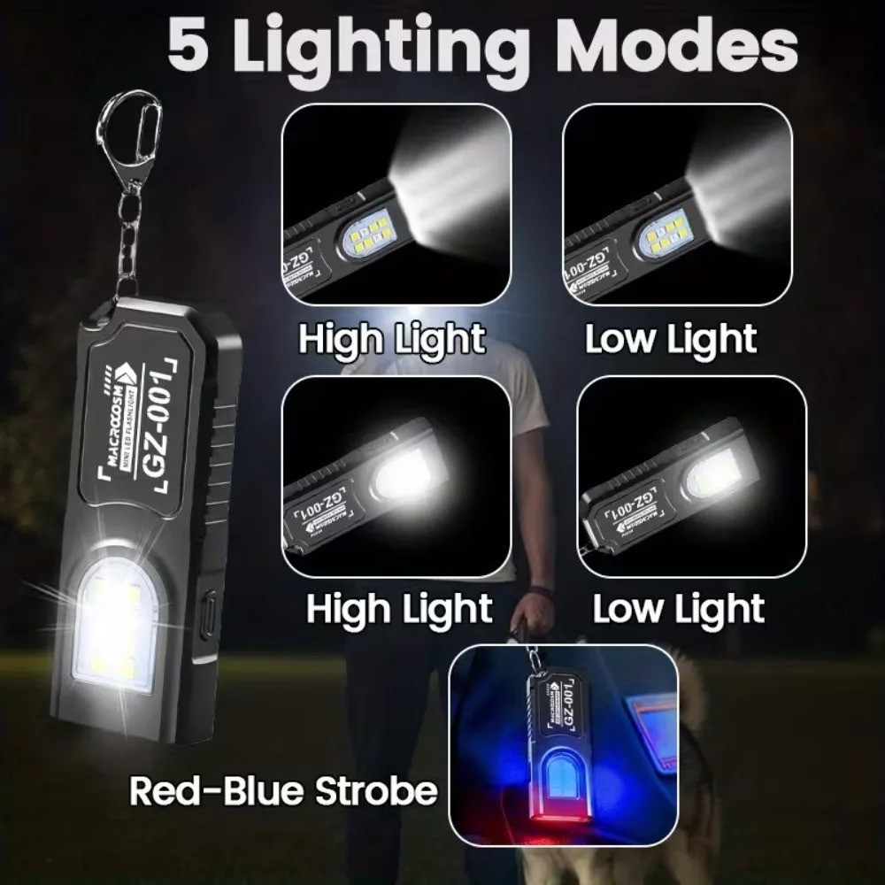 Powerful Mini LED Keychain Flashlight USB Rechargeable Waterproof EDC SOS Light