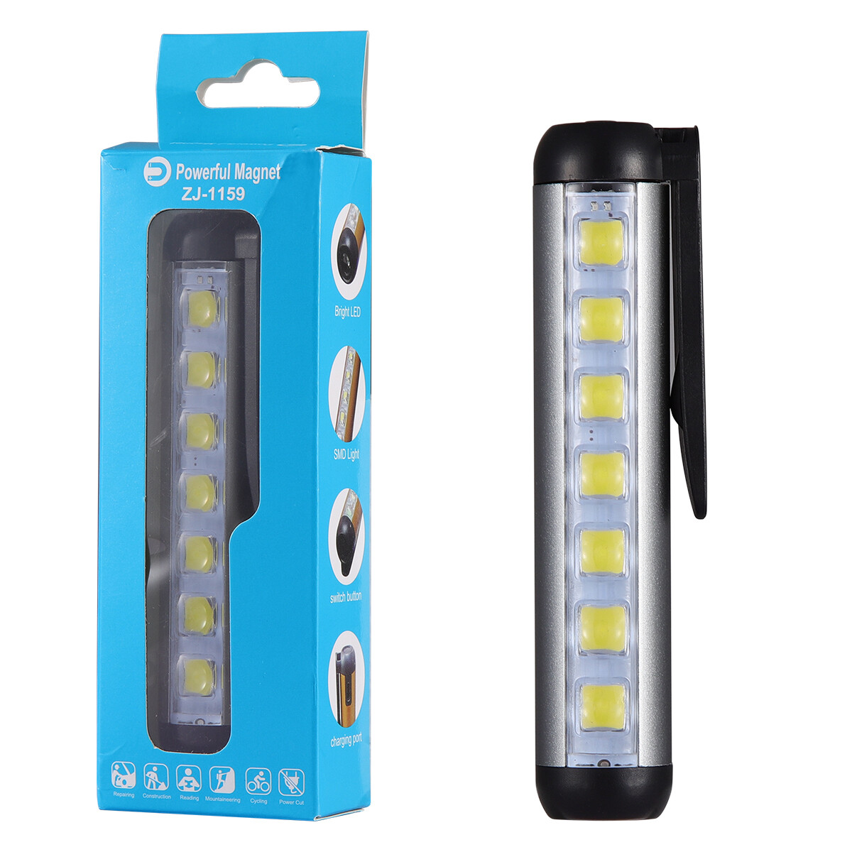 Portable COB LED Flashlight Magnet Clip USB Charging Waterproof Work Light