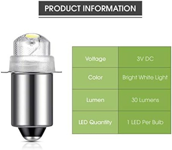 30 Lumen 3-Volt LED Torch Bulbs – Compact Size with 10 Lifespan (2-Pack)