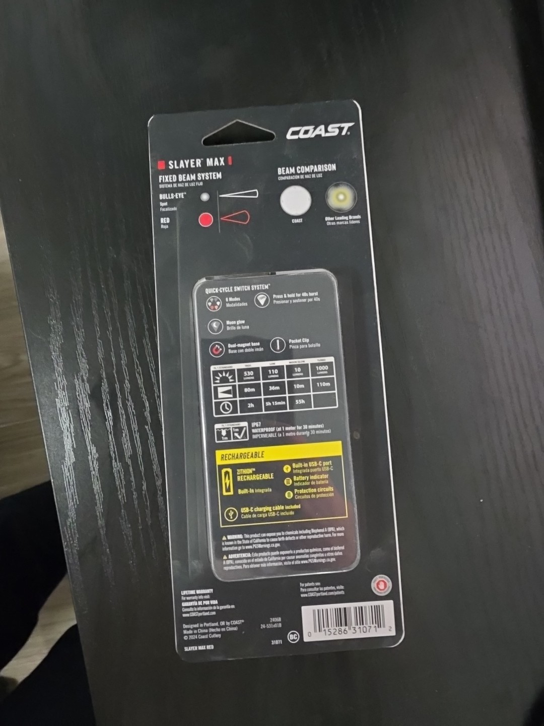Coast Slayer Max 1000 Lumen Rechargeable LED Flashlight Built-In Battery