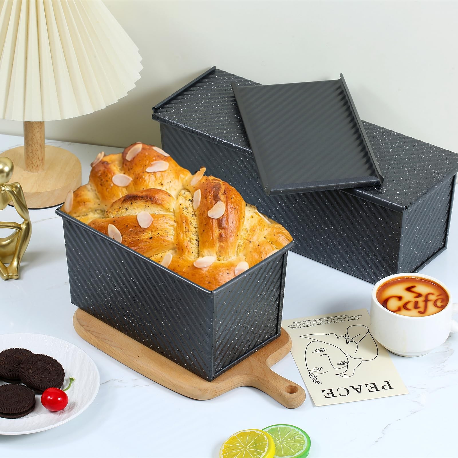 SS&CC Pullman Loaf Pan with Lid 2-Pack, 2.2lb & 1lb 1lb+2.2lb (2-Pack), Black
