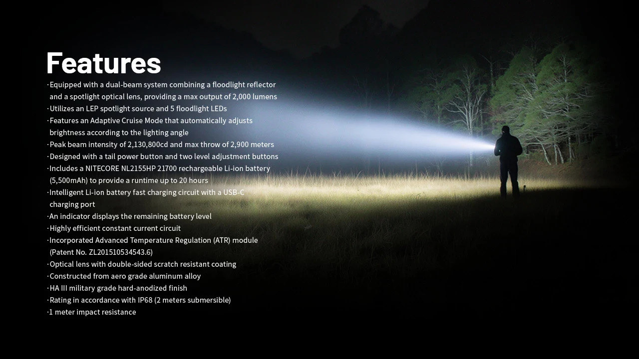 Nitecore P40 Flashlight 3171 Yards Ultra Long Throwing Rechargeable LEP Light