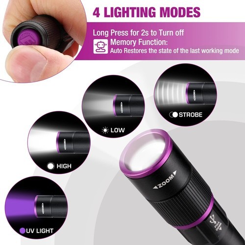 EverBrite Rechargeable Pen Flashlight UV Light White Light 395nm 4 Lighting Mode