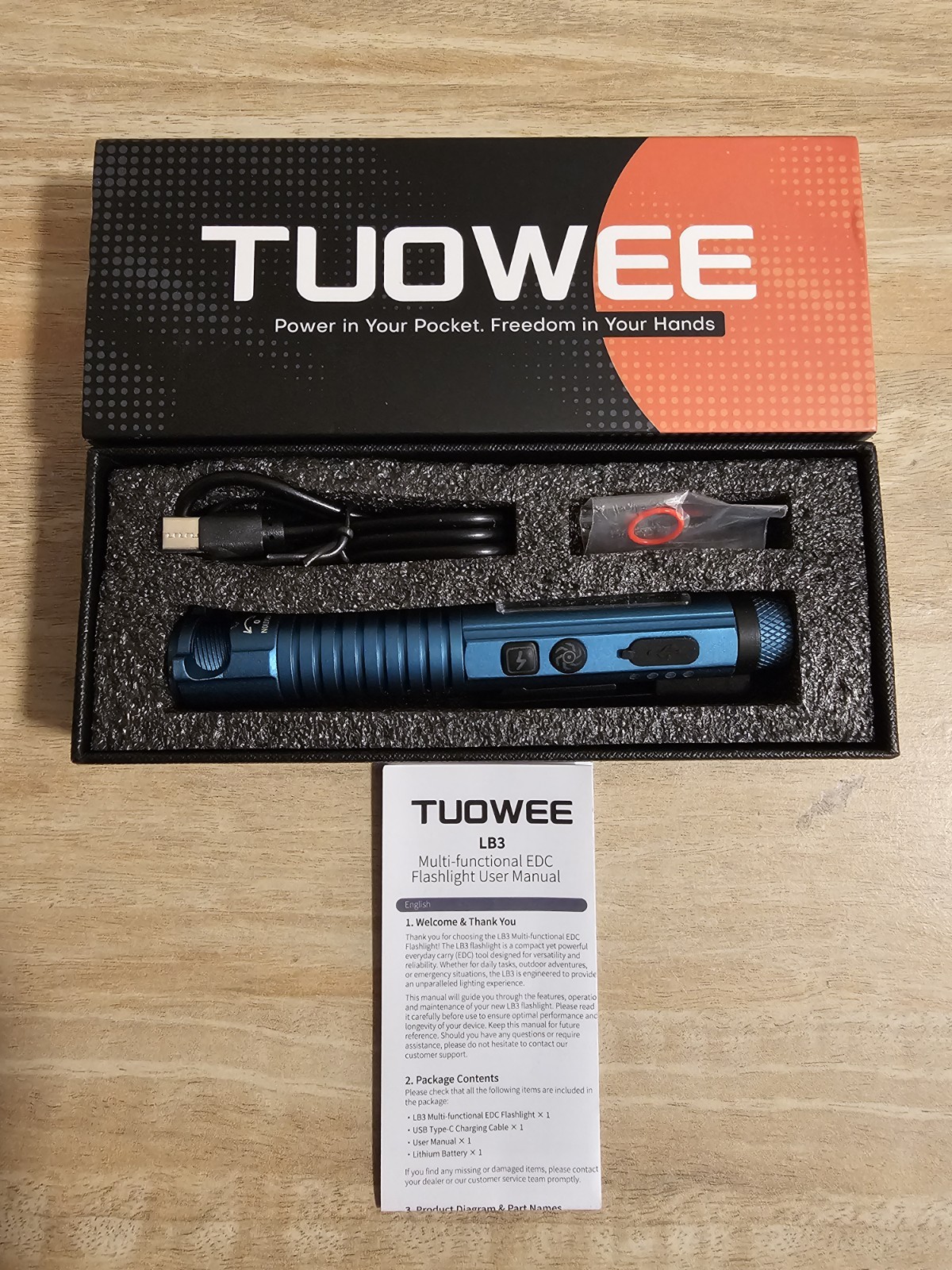 EDC Rechargeable Flashlight LED Magnetic Base Blue 11 Modes With Glass Breaker
