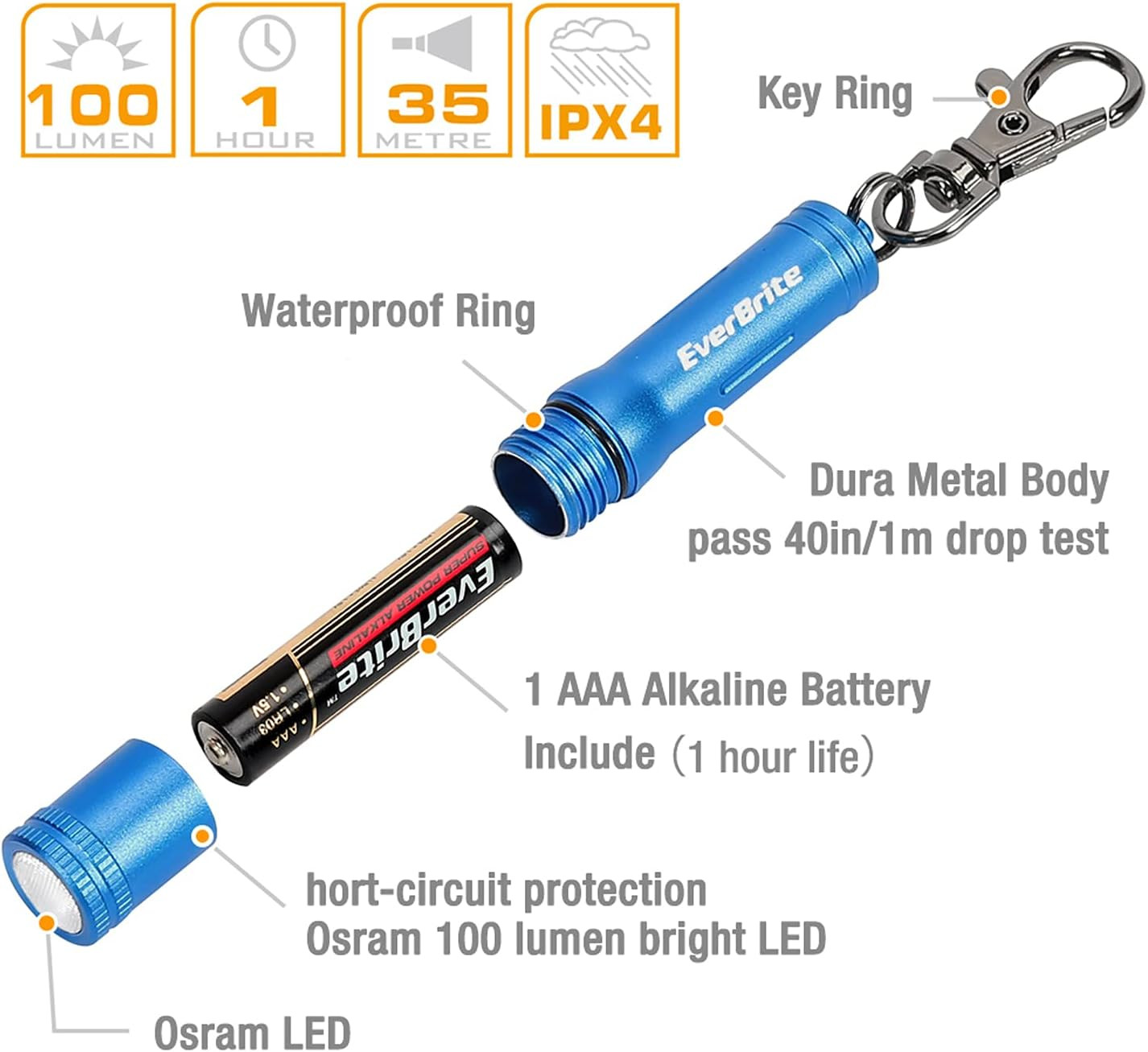 Keychain LED Flashlight Mini Bright Key Ring Portable Pocket Torch for EDC, Part