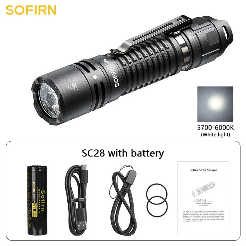 Sofirn SC28 2800LM Rechargeable Flashlight USB-C 21700 LED Tactical Torch