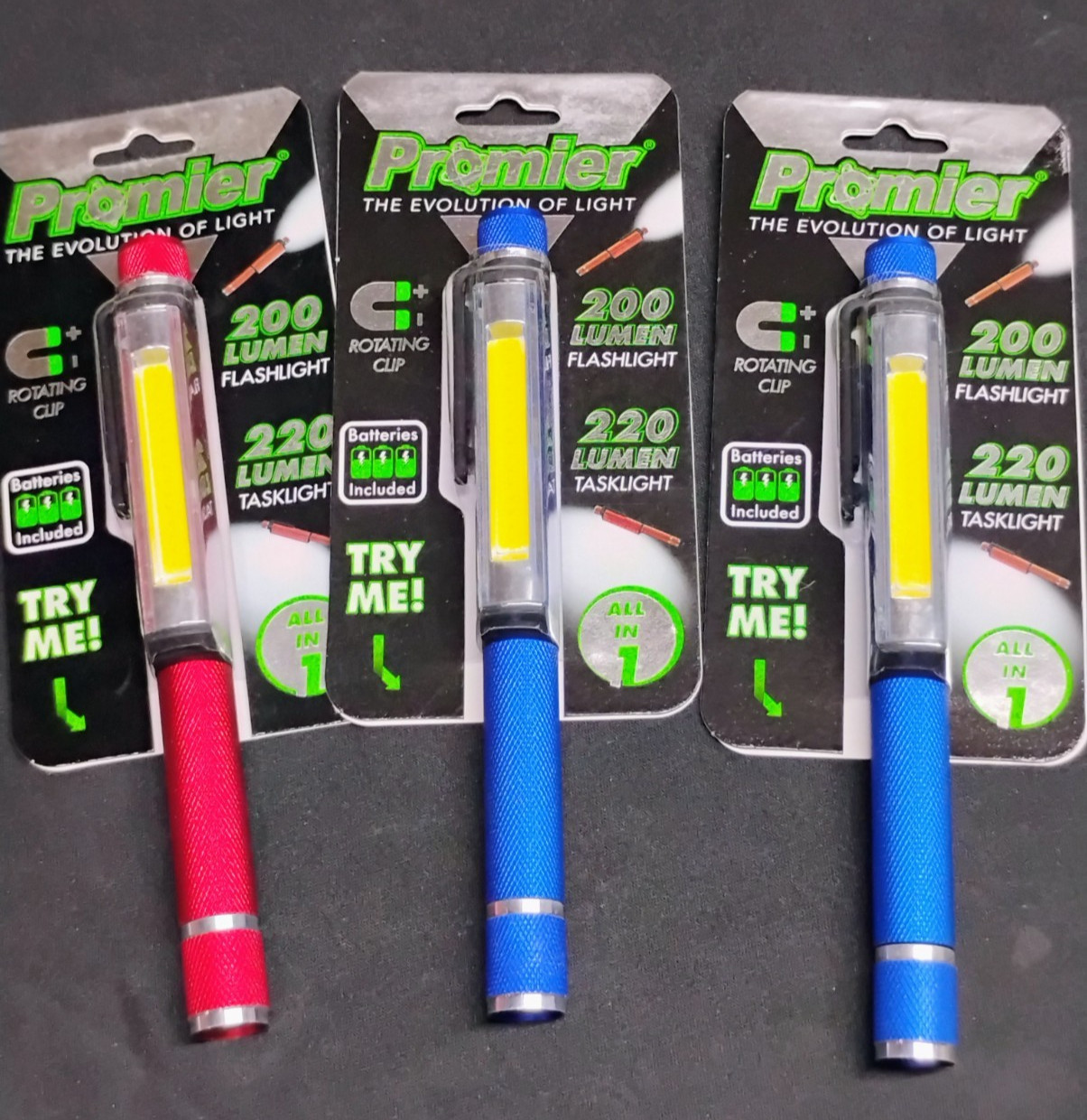 (3) 220/200 Lumens LED Pen Work COB Flood Flashlights Magnetic Pocket Clip NEW