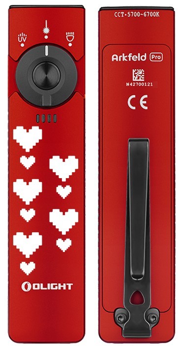 Olight Arkfeld Pro Pixel Hearts CW Flashlight, LED Light/Green Beam/UV, 1300 Lum